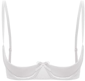 FEESHOW Damen BH Büstenhebe Offen Push Up Mit Schleife Erotische Dessous Unterwäsche Busenfreies Oberteil Unterbrust Bralette Weiß 5XL
