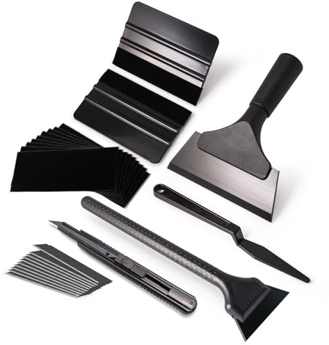 FOSHIO Vinyl Werkzeug Kit Auto Folierung Set Autofolie Rakel Set für Tönungsfolie, Mit Silikon Duschabzieher klein für Car Wrapping Folie, Fensterfolien,Tapeten