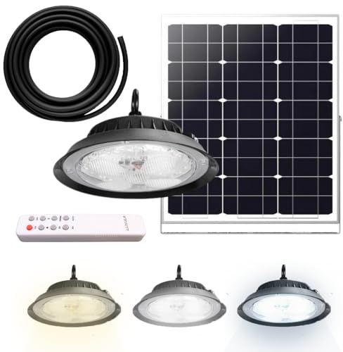 LUXULA dimmbare LED Solar Hängeleuchte 10W 1200lm, IP44, außen | mit Solarpanel und Fernbedienung, 5m Kabel, IP44, Außenleuchte, Solarlampe für Camping, Garten, Terrasse und Zelt