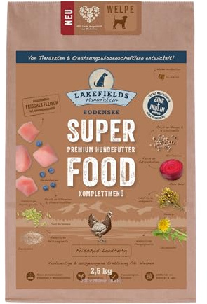 Lakefields Premium SUPERFOOD Huhn für Welpen, die Trockenfutter-Sensation für Ihren Hund, Größe:2 x 2.5 Kg
