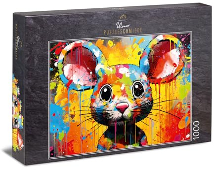 Ulmer Puzzleschmiede - 1000 Teile Puzzle Fräulein Maus - Die süße kleine Maus spitzt ihre Ohren - lustiges Puzzle-Farben-Erlebnis mit Qualität Made in Germany