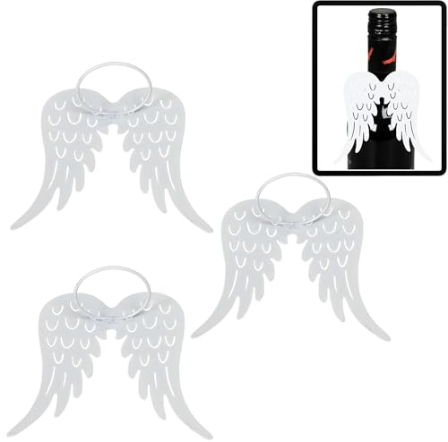 Storm's Gartenzaubereien Engelsflügel aus Metall 3er Set- Flaschendeko für Geburstage, Serviettenring weiß, 10cm x 9,5cm, Geschenkidee - Flaschen Deko Tischdeko, Schutzengel