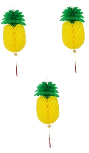 POPETPOP 3 Pièces lanterne ananas Ornement de fruits ananas en papier de soie fleurs de pompons boules alvéolées à l'ananas lanternes lanterne à fruits lanterne de noce Plastique Yellow