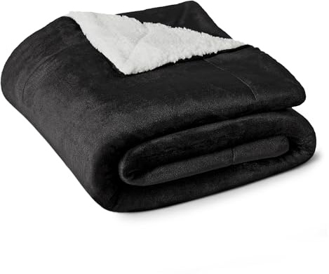 Amazon Basics Coperta Plaid in Pile Sherpa Reversibile per Divano, 127 x 152 cm, Nero