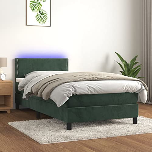 Juroupi Boxspringbett mit Matratze & LED Bett Mit Bettkasten Bett Boxspringbett Betten Boxspringbett Mit Matratze Dunkelgrün 80x200 cm Samt - 3134312