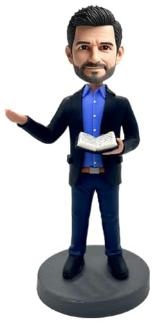 Personalisierte Wackelfigur für Lehrer, 15,2 - 20,3 cm, mit Buch, basierend auf Ihrem Foto, handgefertigtes Geschenk für Geburtstag, Büro, Heimdekoration, Sammlerstück, Souvenir
