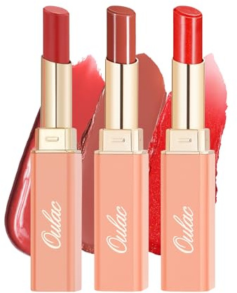 OULAC Lipstick Red Set with Long-Lasting Moisturiser, Creamy Light Texture for Smooth Lips, Juicier and Shiny, Easy to Apply and Non-Adhesive