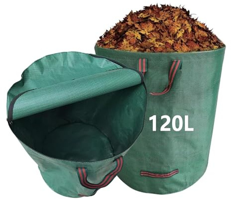 Gartenabfallsack 2x 120L Gartensack Laubsack Wiederverwendbare Gartensäcke mit Griffen Stabil Wasserdicht Faltbar Behälter für Gartenabfälle Rasenschnitt für Gartenabfälle Grünschnitt Laubabfall