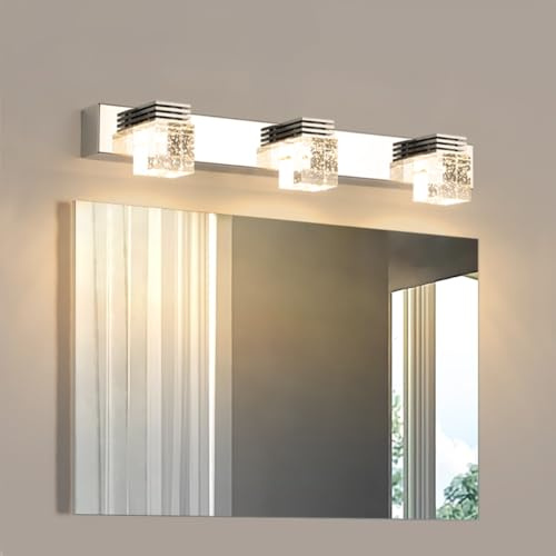 XINYASEE LED Bathroom Mirror Light 6-12W Bathroom Wall Light Cold White 6000K Warm 3000K Modern Makeup Lamp Silver (Warm Light, 3 Heads)