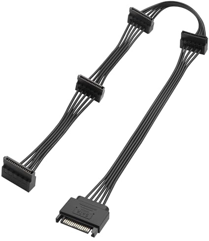 ELFJMZP SATA 15-poliges Stromverteilerkabel, 1 Stecker auf 4 Buchsen, 52 cm für HDD, SSD, CD-Laufwerk – Multi-Laufwerk-Netzteil