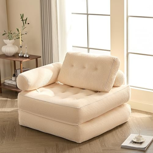 Litbird Faltbares Schlafsofa – Sitzsack-Sofa, Relaxsessel, Spielsofa, Schlafsofa & Gästebett für kleine Räume, Sessel fürs Schlafzimmer & Wohnzimmer (Beige, 95 cm mit Armlehnen)