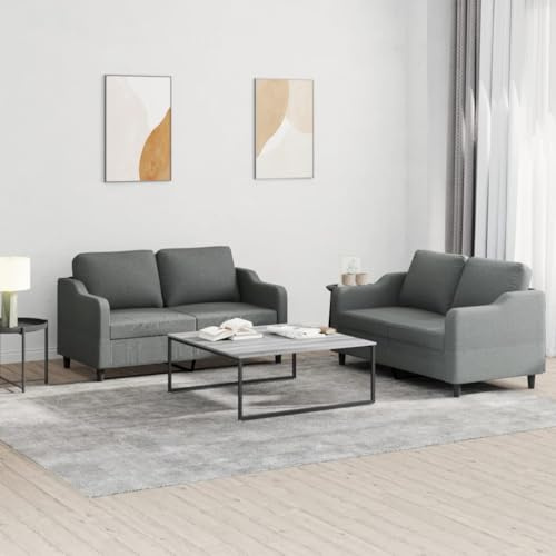 KATERYY 2-TLG. Sofagarnitur mit Kissen Dunkelgrau Stoff Möbel Wohnzimmer