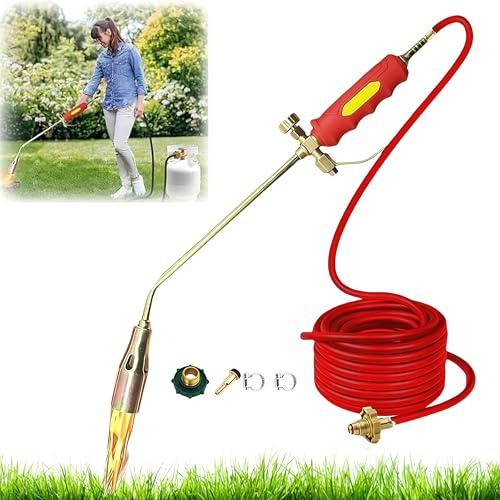 BESTXH Garden Weed Burner Torch, Weeds Torches for Outside with 3.9/6.6/16.4ft Hose and Push Button Igniter, High Output 1,900,000 Btu, for Weeds, Garden,Nozzle: 2in+16.4ft Tube