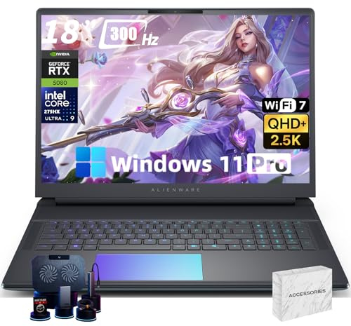 Alienware 18 Area-51 Gaming Laptop Computer - GeForce RTX 5080-16GB GDDR7-18 QHD+ 300Hz - Intel Ultra 9 275HX - AlienFX RGB Lighting - Quad Fan Cooling, Windows 11 Pro(64GB DDR5, 4TB SSD)