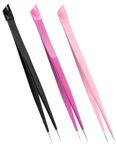 SEWACC 3 Pinzas de Doble Punta para Uñas en Acero Inoxidable, Juego Multipropósito Cabezal de Presión, Recogedor de Gemas y Stickers para Decoración de Uñas, Colores Rosa, Negro y