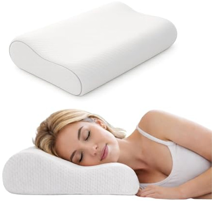 Willow & Sage Large Contour Memory Foam Pillow 60x40x10/12cm – Orthopaedic Cervical Neck Support Pillow – Ergonomic Design for Back & Side Sleeping – Breathable Removable Cover (Pack of 1)