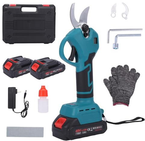 Vexnaro Tijeras De Podar Eléctricas Con Batería Sin Cable, Corte Máximo 25 mm Con Cuchillas De Acero SK5 E Interruptor De Seguridad, 2 Baterías 3000 mAh Para Podar Árboles, Viñas y Arbustos