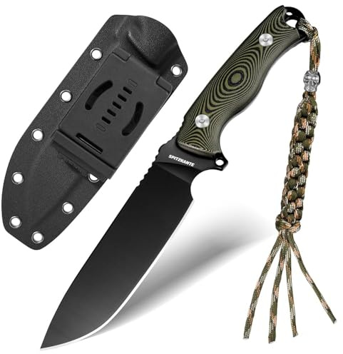SPITZKANTE Jagdmesser Feststehende Klinge, Robustes Full Tang Gürtelmesser, 15,1 cm Klinge aus 8Cr14MoV Stahl, Rutschfester G10 Griff mit Scheide, für Camping, Wandern