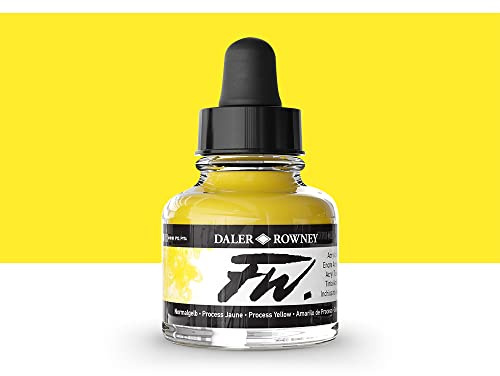 Daler-Rowney FW Acrylic Ink, Glass Bottle with Dropper, 1oz - 29.5 ml, Process Yellow