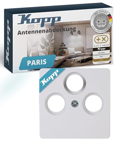 Kopp PARIS 3-fach Abdeckung für Antennensteckdose - Arktis-Weiß - 5,7 x 5,7 cm - Hochwertiger Unterputz-Rahmen für TV/RF Antennendose - Stilvolle IP20 Steckdosen-Abdeckung aus Kunststoff