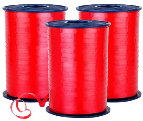 Morex Ribbon 253/5-609 Crimped Curling 3/16 X 500 YD (3-Pack) Ribbon for Gift Wrapping, Red, 3-Pack, Birthday Decorations, Party Favors for Kids and Adults, Christmas Ribbon for Crafts