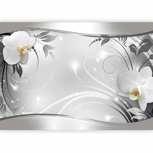 Fototapete murando - Vlies Abstrakt Blumen 350x256cm - Foto Tapete Schlafzimmer Wohnzimmer Moderne Vliestapete XXL Wandtapete Bildtapete Wand Dekoration - weiß silbern Orchidee Pflanzen b-A-0078-a-b