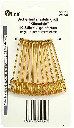 10 Kilt agujas 76 mm, máxima de seguridad, color dorado grande, Kilt Aguja agujas, 2954