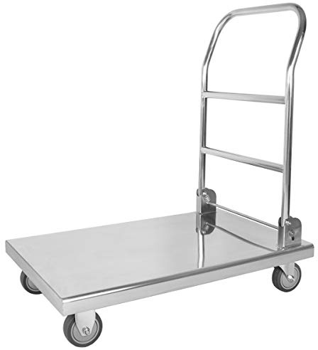 Beeketal 'TWB-1' Gastro Edelstahl Plattformwagen klappbar mit Gummi Rollen (geräuscharm) bis 350 kg belastbar, Schwerlast Küchen Transportwagen Handwagen Transportfläche: ca. 500 x 700 mm