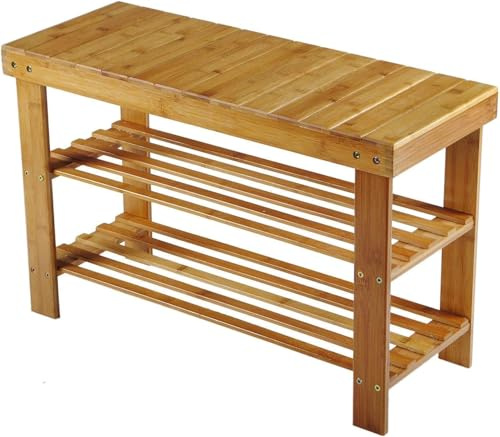 Hossejoy Panca per scarpe in bambù, 3 ripiani, organizer per scarpe, ideale per ingresso, soggiorno, corridoio (70 x 28 x 45 cm)