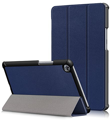 HereMore Hülle Kompatibel mit Huawei MediaPad M5 8.4 Zoll 2018 Modell, Ultra Schlank PU Leder Tasche Ständer Schutzhülle Smart Cover mit Auto Schlaf/Wach Funktion, Dunkelblau