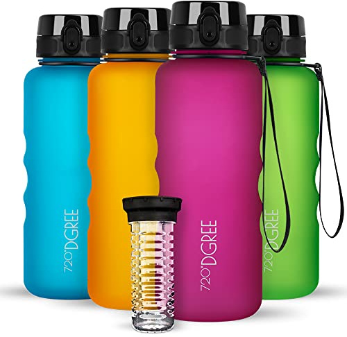 720°DGREE Trinkflasche “uberBottle“ 350ml, 500ml, 650ml, 1l, 1,5 Liter softTouch +Früchtebehälter - Auslaufsicher, BPA-Frei - Wasserflasche für Kinder, Schule, Sport, Fahrrad, Gym, Outdoor