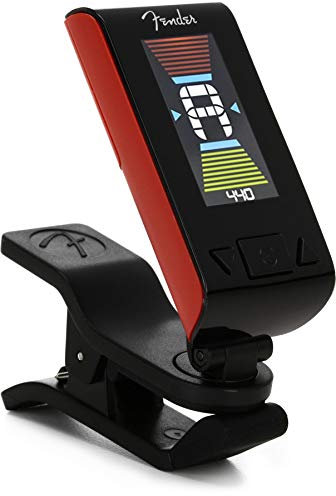 Fender Original Clip-On Tuner, Chromatisches Stimmgerät mit 360° Helles LCD-Display, Vibrationsbasiert für Gitarre Bass Ukulele, Hochpräzise Abstimmung, Fiesta Red