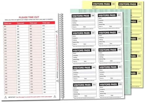 V Safety Professional Visitor Book Refill with 100 Badge Inserts (90 x 60mm) - GDPR Compliant Sign-in System for Reception Areas - 10 Passes per Page with Health & Safety Information
