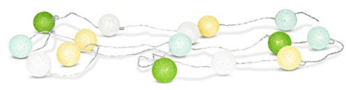levandeo Guirnalda de luces led, 15 unidades, bolas de algodón, farolillos en verde, amarillo, blanco, guirnalda decorativa de bolas de algodón