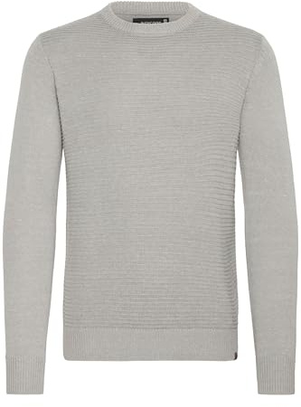 Indicode Ricardo Herren Strickpullover Grobstrick Pullover mit abgesetztem Strickmuster, Größe:XXL, Farbe:Light Grey Mix (913)