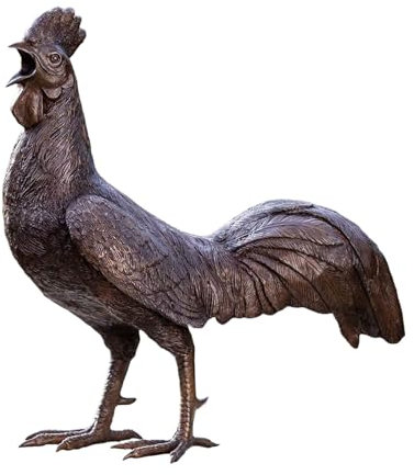 IDYL Bronze-Skulptur Hahn | 50x25x53 cm | Tierfigur aus Bronze handgefertigt | Gartenskulptur oder Wohnbereich-Dekoration | Hochwertiges Kunsthandwerk | Wetterfest