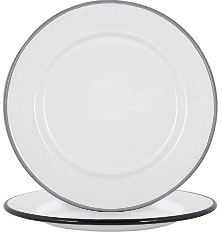 Argon Tableware Enamel Side Plates - 20cm - Pack of 4 - Black/Grey Dining Plates Lightweight Small Dinner Dish for Appetisers, Starters, Mains, Sides, Desserts