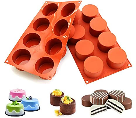 BREEZO 2PCS Round Cylinder Cookie Mold, Chocolate Candy Mold, Silicone Baking Moulds for Sandwich Cookies Muffin Cupcake Soap Brownie Cake Bread Pudding and Jello (8-Cavity)