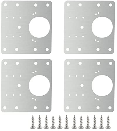4 PCS Hinge Repair Plate,Stainless Steel Fix The Hinge Side Plate Repair Piece with Mounting Screws for Wood, Furniture, Shelves, Cabinet
