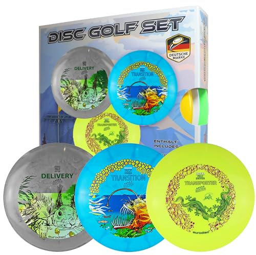 Eurodisc Disc Golf Frisbee Einsteiger Starter Set besonders hochwertig haltbar Selection Putter Midrange Driver (GrauBlauGelb)