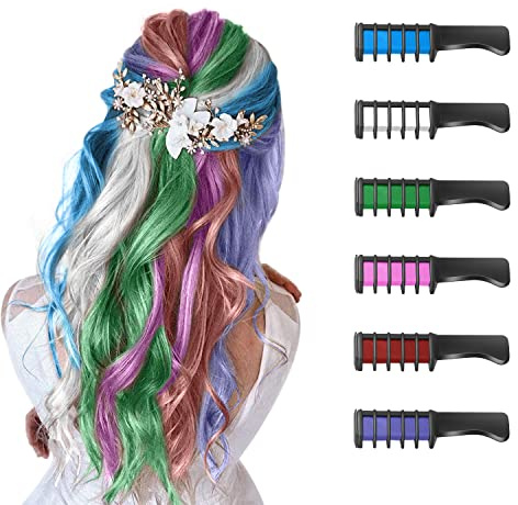6 colores Nuevo Hair Chalk Peines de Tiza de Colores para el Pelo Temporal Cabello Tiza No Tóxico Lavables Color para el Pelo Teñido Fiesta Navidad Cumpleaños y Cosplay Niñas y Niños Regalos