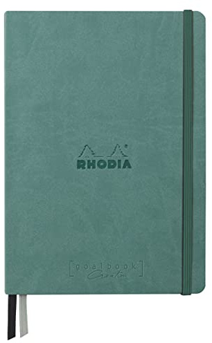 RHODIA 194448C - Rigid Notebook Journal Goalbook Creation Aqua - A5 - 14,8x21cm - Dotted - 160 pages Paper Maya Black 120 g/m² - 2 Ribbons - Faux Leather Cover