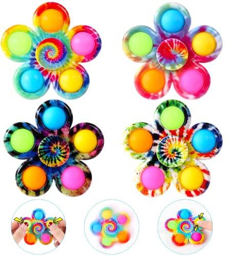 SCIONE 4er Set Pop Fidget Spinner Push Fidget Pop Einfaches Fidget Toy für Kinder Erwachsene, Pop Partygeschenke Geschenktüte Füller Sensorisches Fidget Set Spielzeug