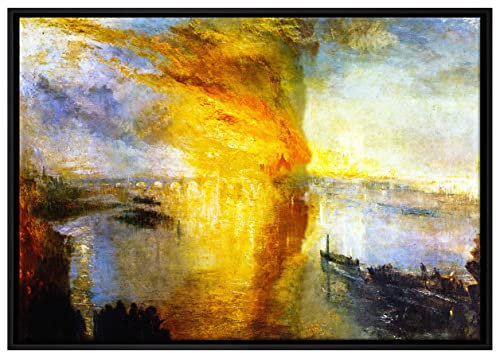 Pixxprint William Turner - The fire at the Parliament building Leinwandbild 100x70 cm im Bilderahmen, Wandbild, Schattenfugenrahmen, Kein Poster
