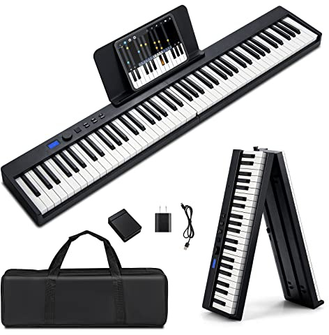 COSTWAY 88-Key Foldable Digital Piano Keyboard, Full Size Semi-Weighted Keyboards with MIDI, Split Function, Sustain Pedal & Carrying Bag, Portable Electric Pianos for Beginner, Kids, Adult (Black)
