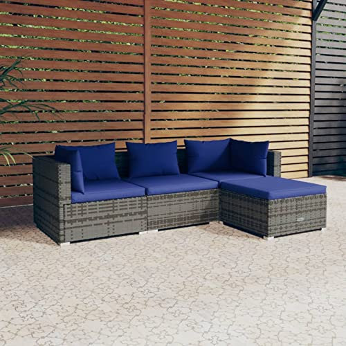 Tidyard 4-TLG. Garten Lounge Set mit Kissen Gartenmöbel Set Gartensofa Set Polyrattan Sitzgruppe Essgruppe Terassenmöbel Outdoor Loungemöbel Gartenlounge Gartengarnitur für Garten, Poly Rattan Grau