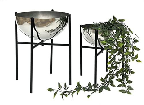 DanDiBo Blumenhocker Metall mit Topf Schwarz Silber 2er Set Blumenständer 96257 Blumensäule Modern Pflanzenständer Pflanzenhocker