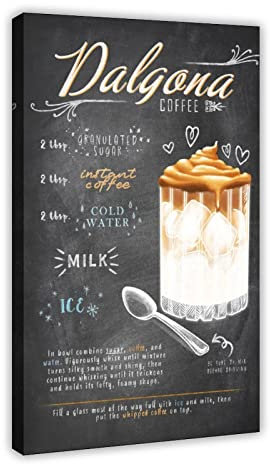 JDRC Dalgona Coffee Making Process Canvas Poster Wall Art Decor Print Picture Paintings for Living Room Bedroom Decoration Frame: 12x18inch(30x45cm)
