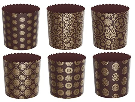 6pcs Baking Paper Molds for Easter Bread Cakes Panettone Paska Brown/Gold (90x85 mm)