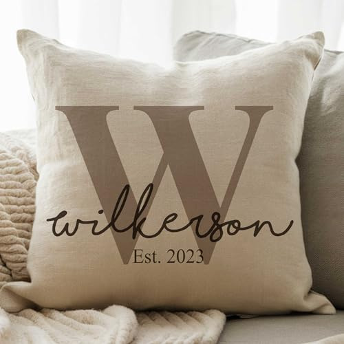 MRC Wood Products 16x16 Personalized Monogram Throw Pillow Cushion Cover for Home Decor (Cover with Insert)